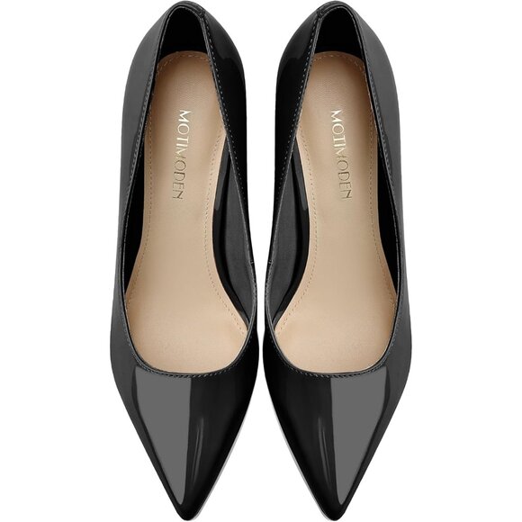 Women's Black Patent Closed Toe High Heels Dress Pointed Toe Wedding Pump Shoes - Picture 4 of 6